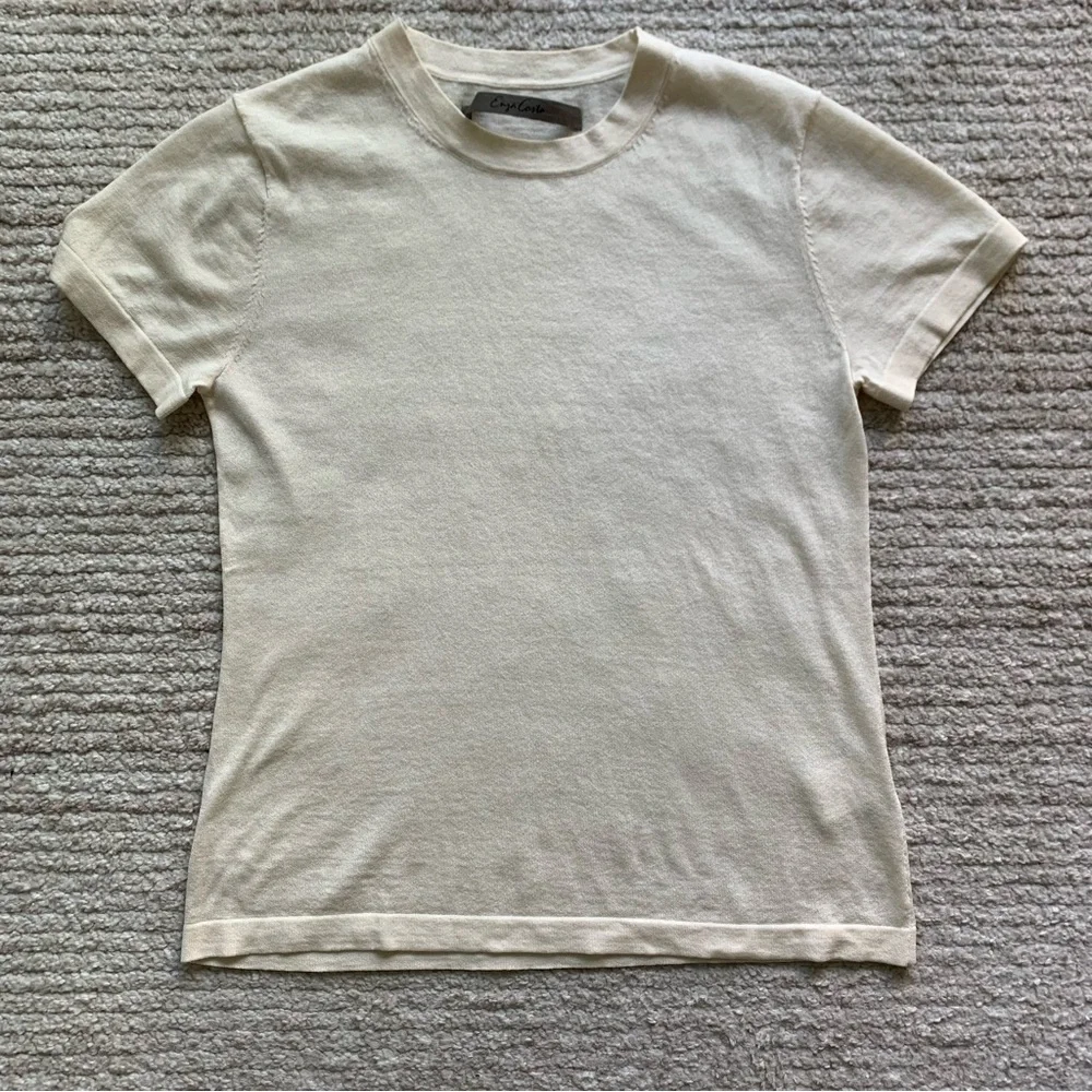 Enza Costa Silk Knit Perfect Tee Ecru NWOT Size Small - Picture 2 of 7